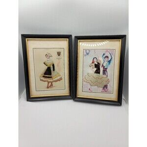 Framed Embroidered Postcards Spain Andalucia Vintage Excellent Condition